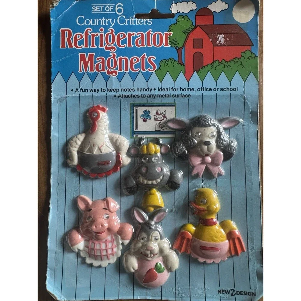 Set Of 6 Country Critters Refrigerator Magnets New Design Farm Vintage Sealed